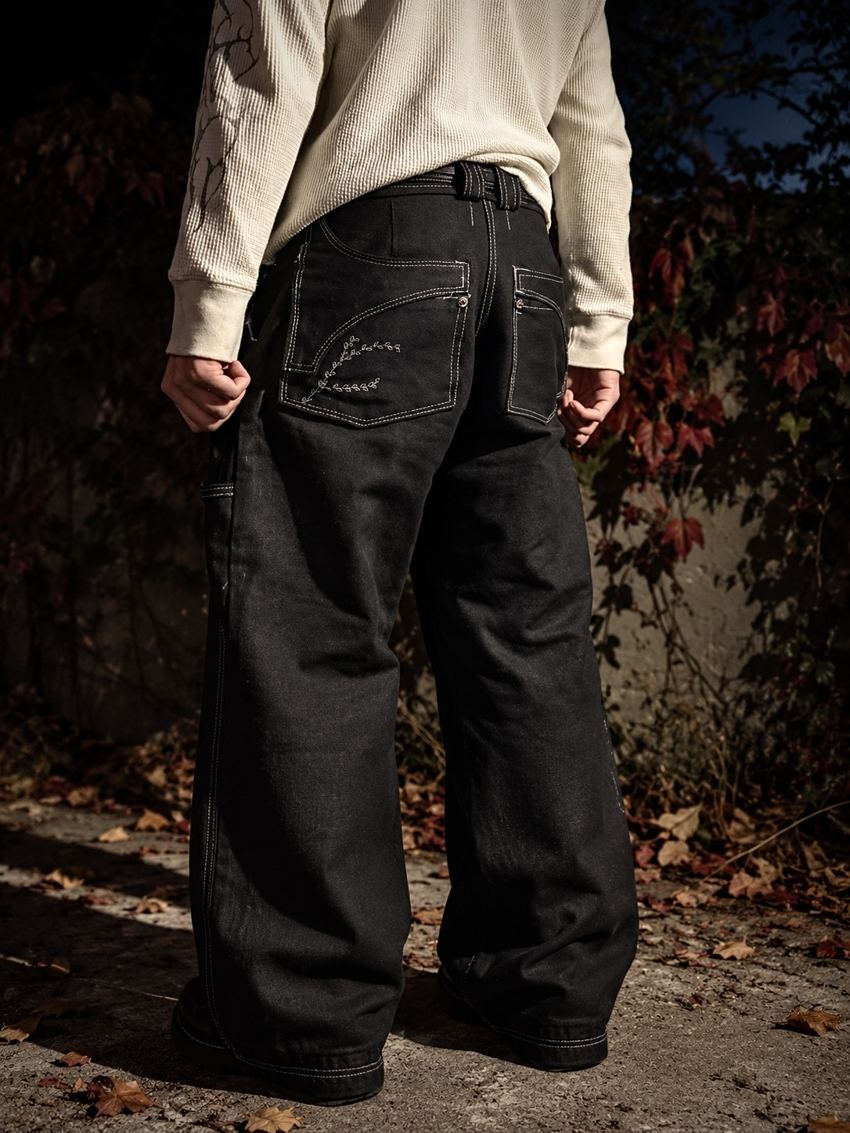 Noir Vine — embroidered back pocket detail